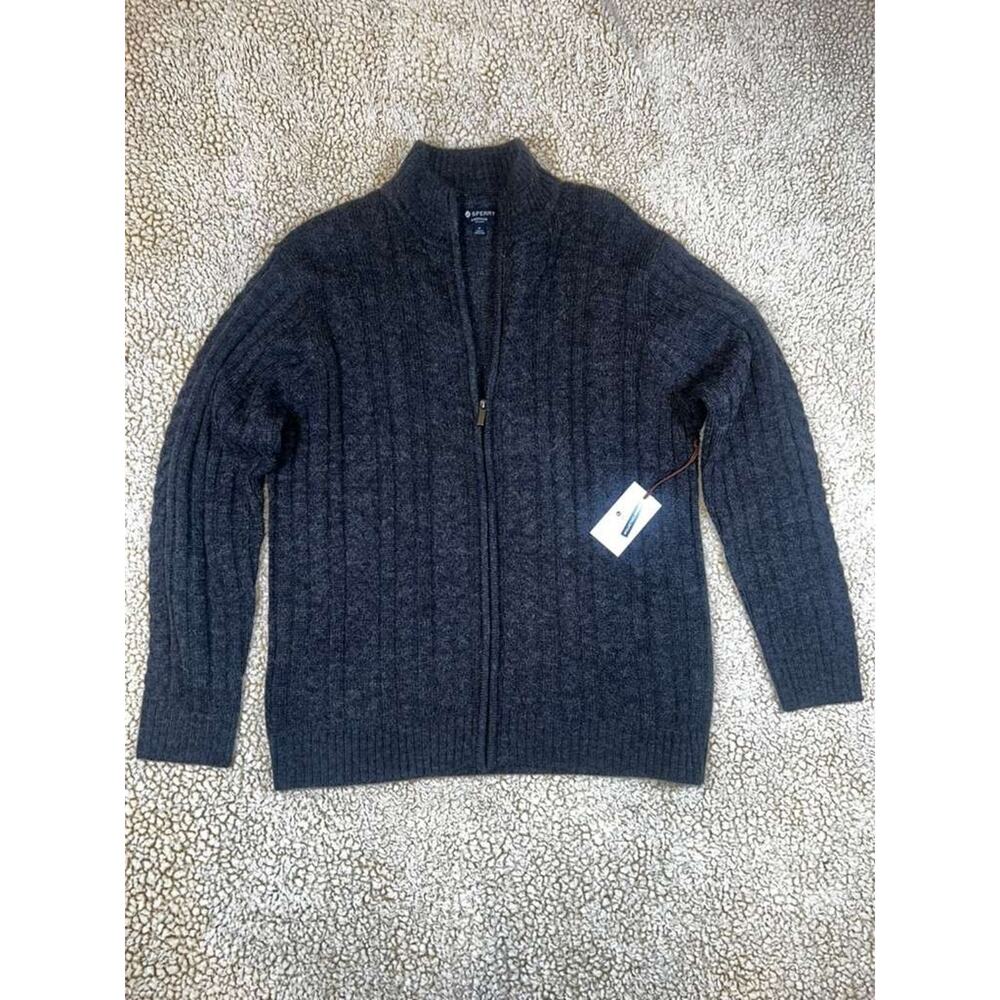 Sperry Premium Men’s Full Zip Knit Sweater Jacket Gray Medium NWT